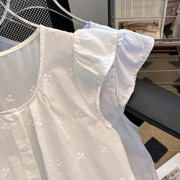 Splice short sleeve tops hollow round neck shirt for women