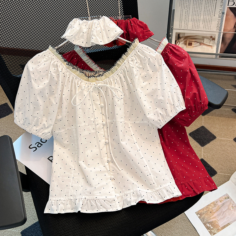 Gauze puff sleeve tops slim small shirt for women