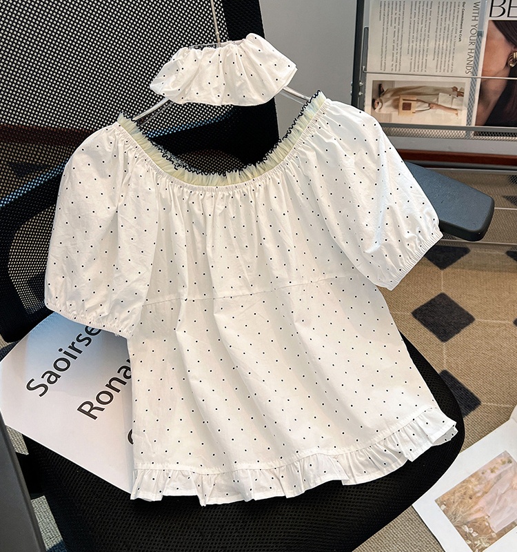 Gauze puff sleeve tops slim small shirt for women