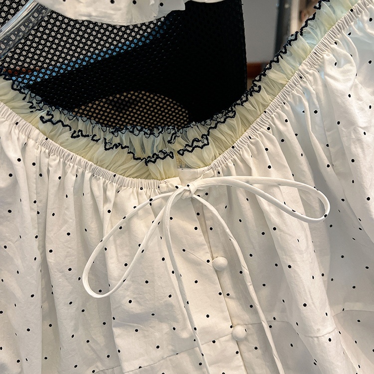 Gauze puff sleeve tops slim small shirt for women