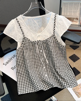 Blue grid sling summer small shirt plaid maiden vest