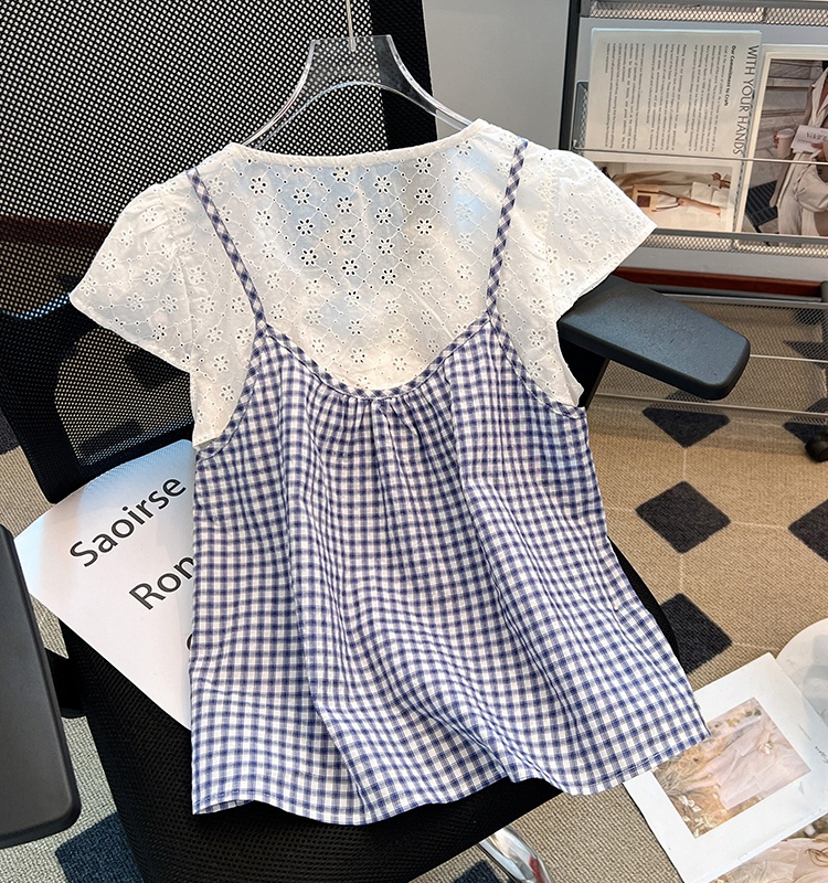 Blue grid sling summer small shirt plaid maiden vest