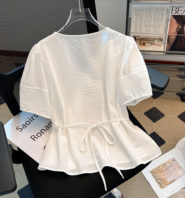Pinched waist summer irregular niche slim shirt for women