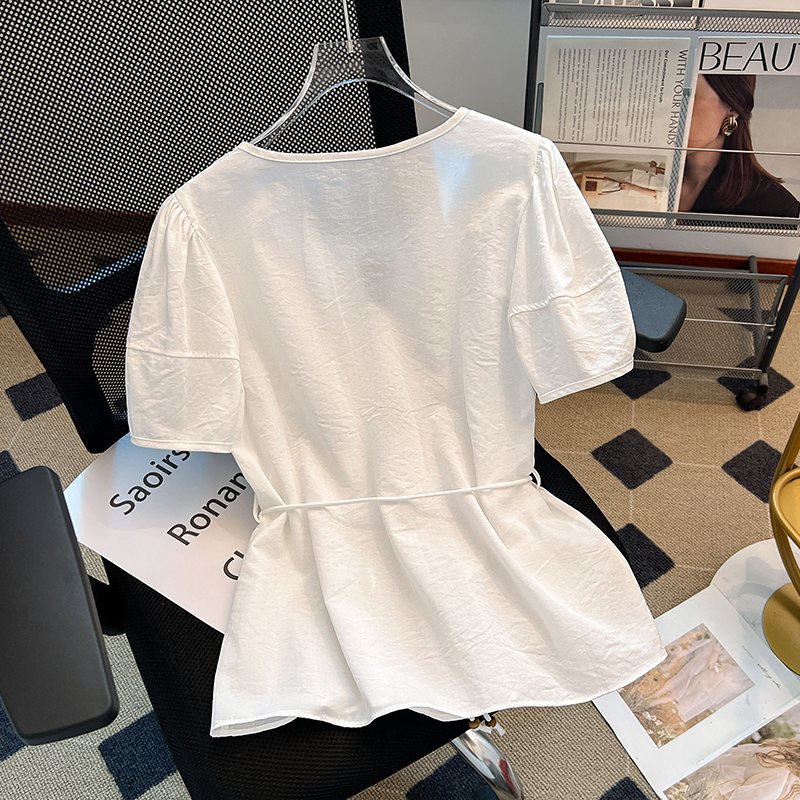Short sleeve summer yellow tops crimp frenum small shirt