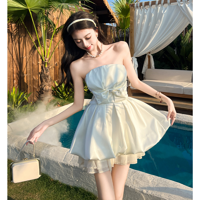 Bow wrapped chest T-back prom thick and disorderly dress