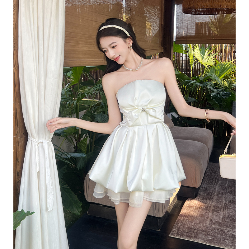 Bow wrapped chest T-back prom thick and disorderly dress