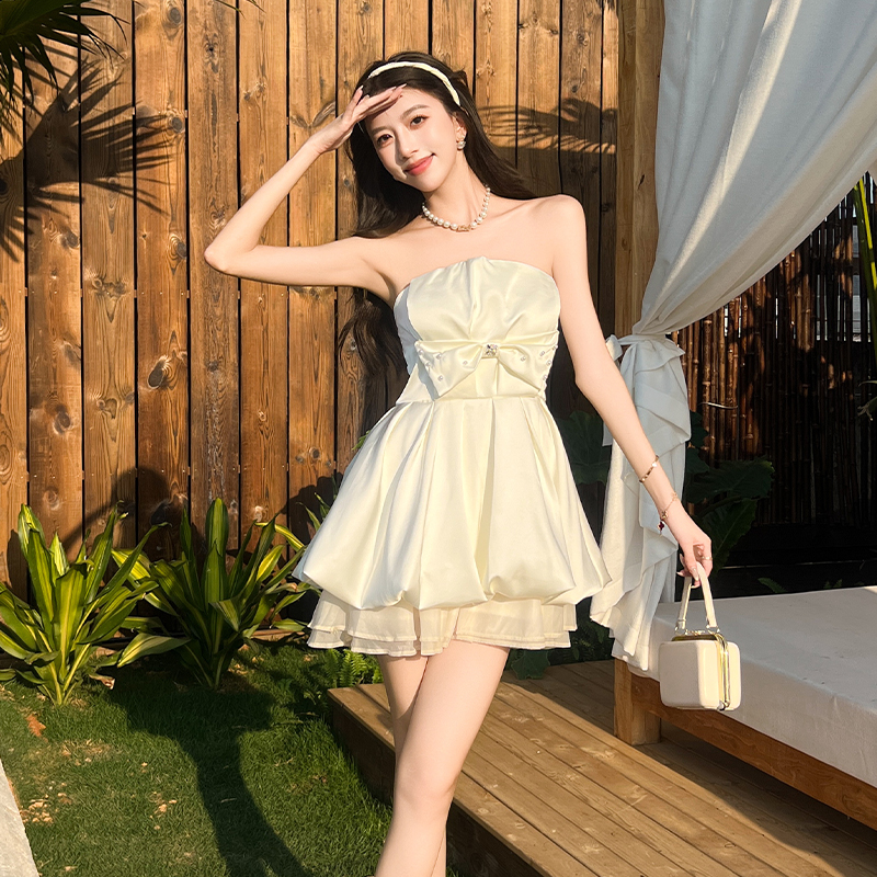 Bow wrapped chest T-back prom thick and disorderly dress
