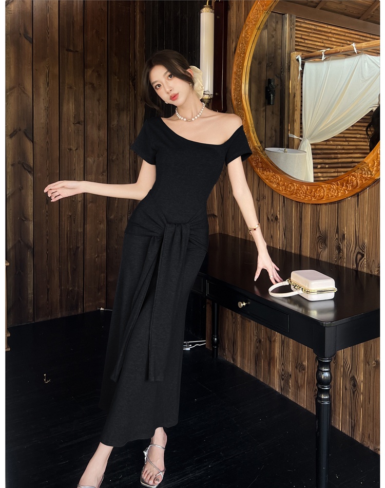 Summer Casual long dress unique sloping shoulder dress
