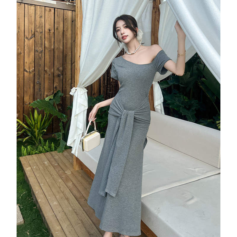 Summer Casual long dress unique sloping shoulder dress