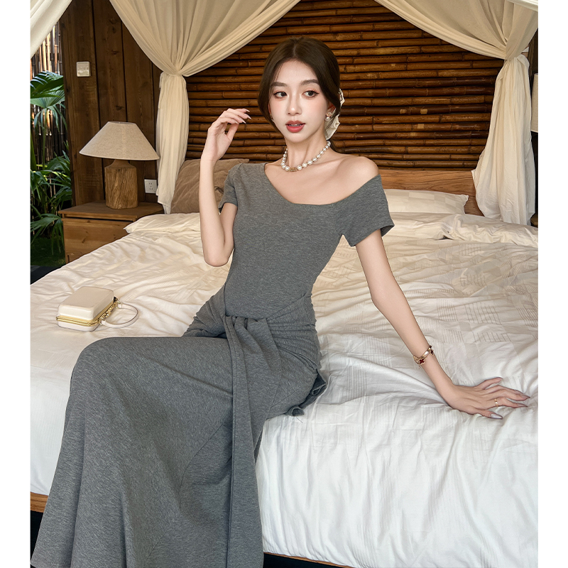 Summer Casual long dress unique sloping shoulder dress