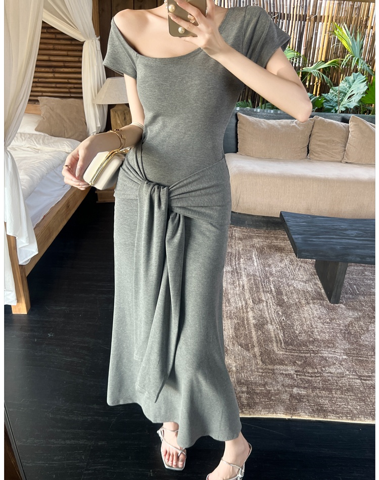 Summer Casual long dress unique sloping shoulder dress