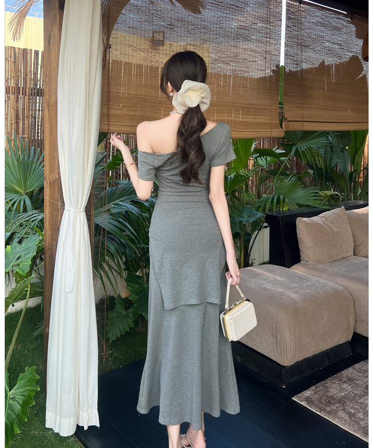 Summer Casual long dress unique sloping shoulder dress