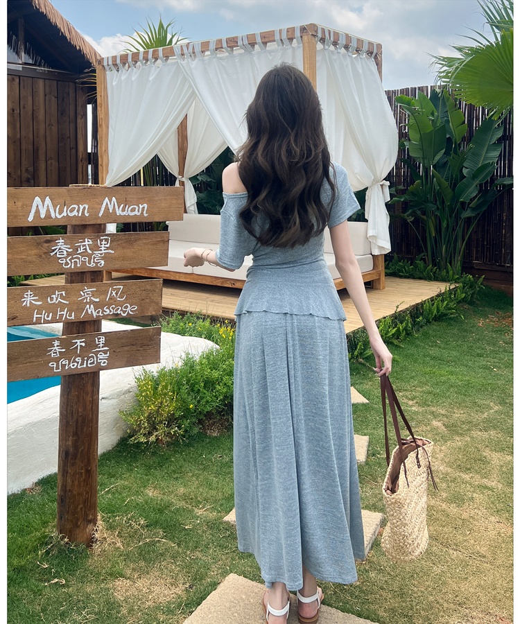 Horizontal collar niche tops irregular skirt a set
