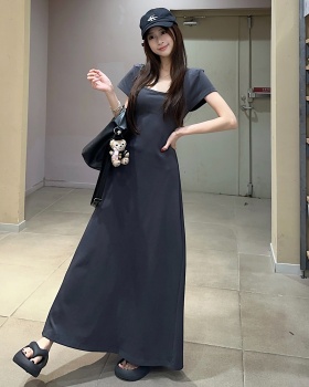 Summer pinched waist temperament long dress slim black dress