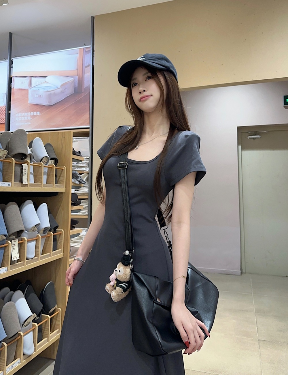 Summer pinched waist temperament long dress slim black dress
