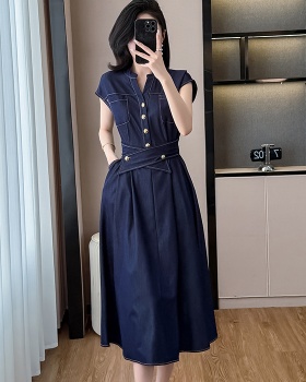 Denim dress short sleeve long dress for women