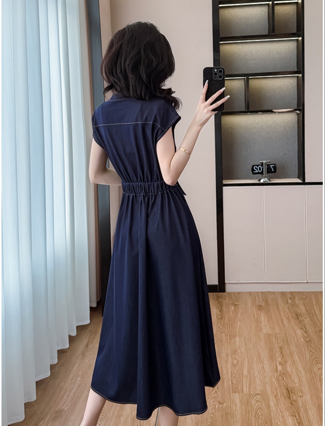 Denim dress short sleeve long dress for women