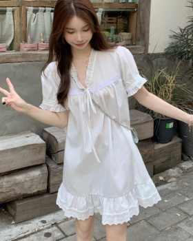 Frenum V-neck loose lace tender Korean style doll dress