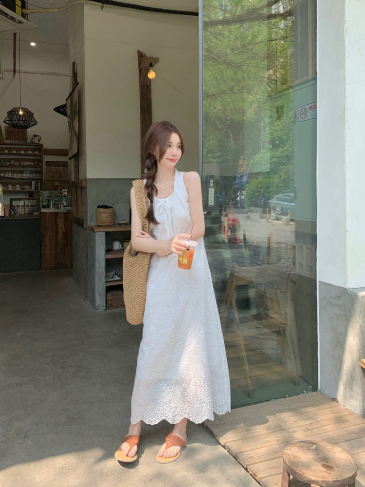 Retro refinement frenum vest hollow loose long dress