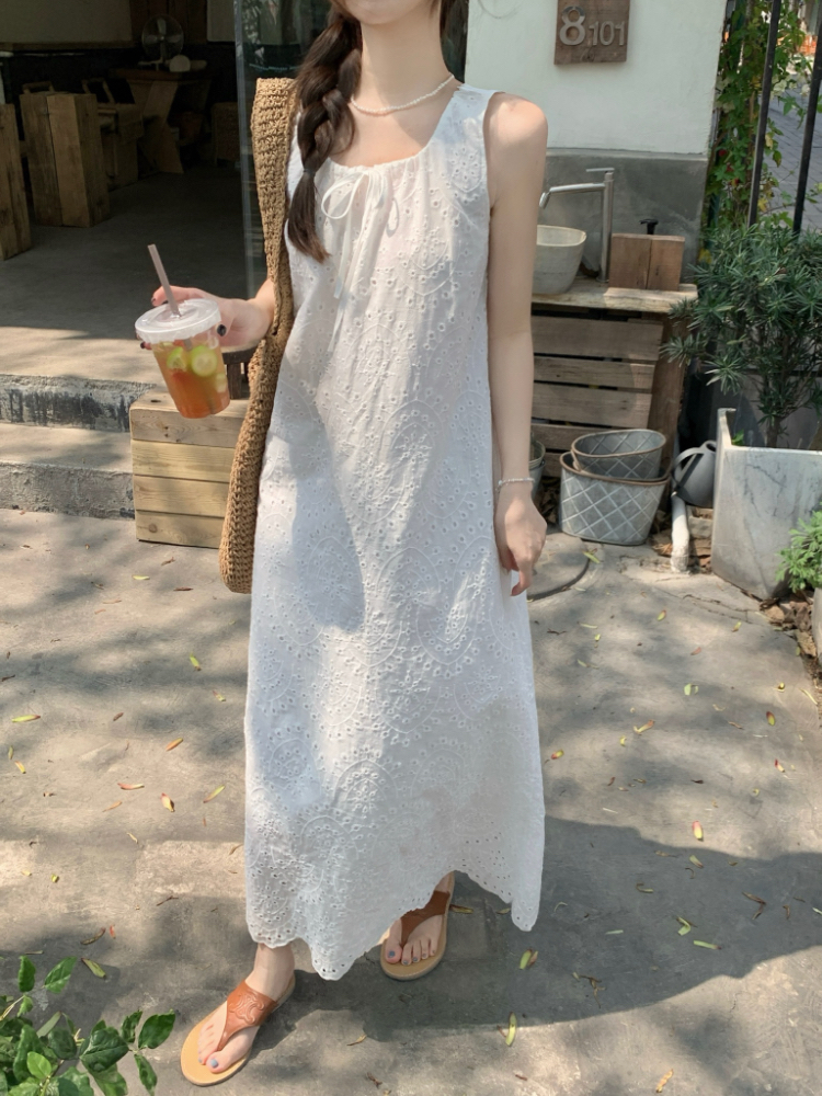Retro refinement frenum vest hollow loose long dress