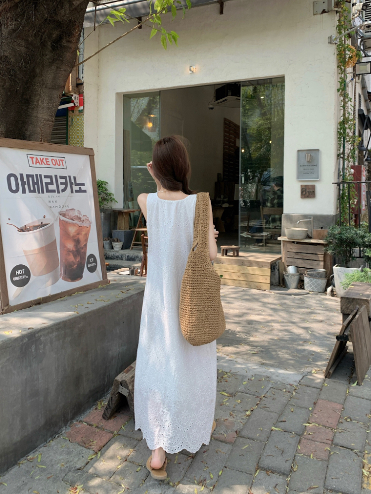 Retro refinement frenum vest hollow loose long dress