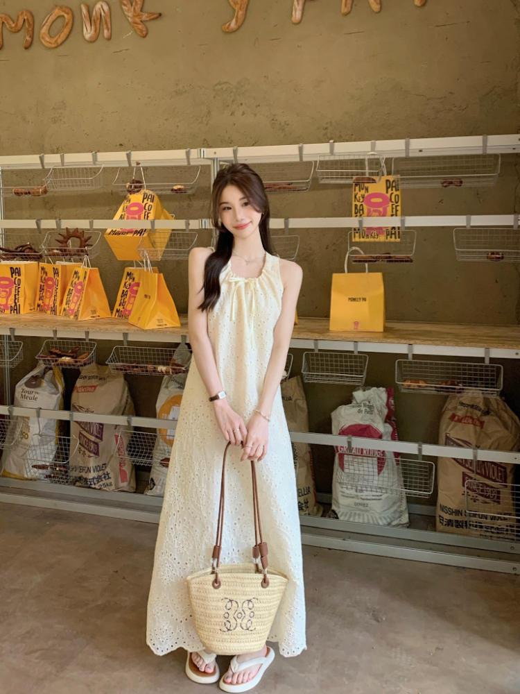 Retro refinement frenum vest hollow loose long dress