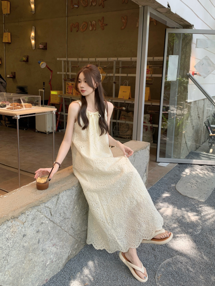 Retro refinement frenum vest hollow loose long dress