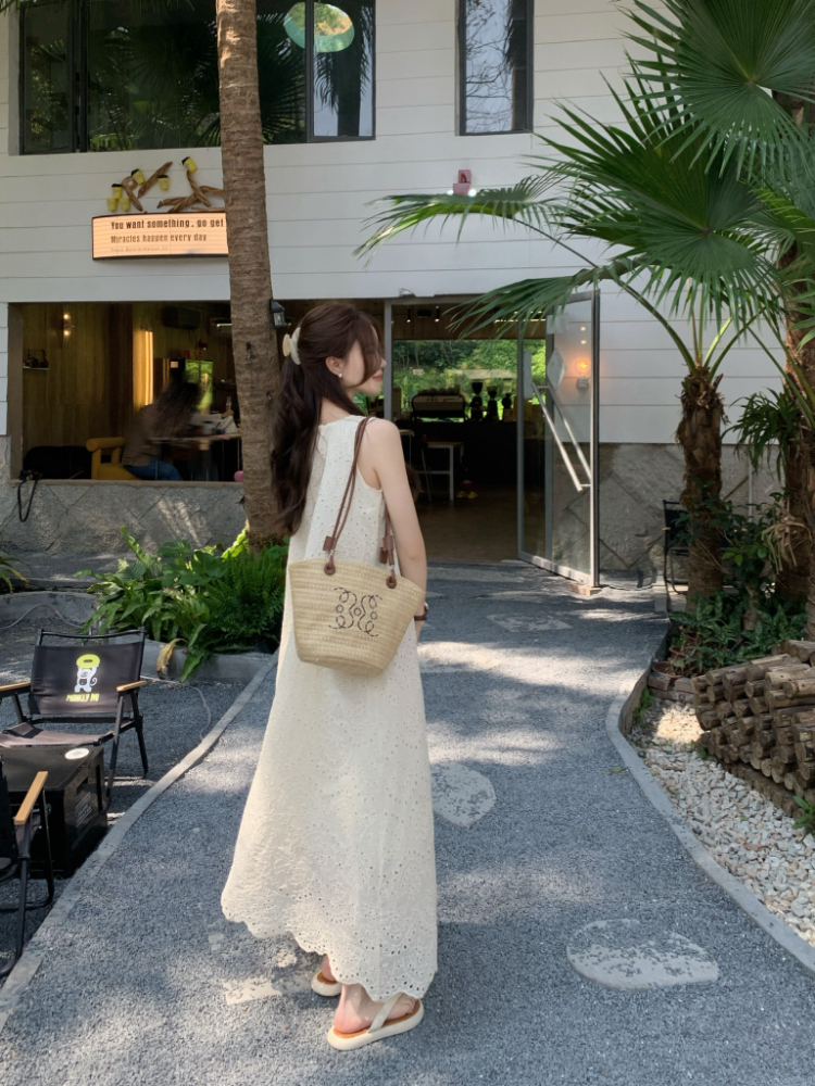 Retro refinement frenum vest hollow loose long dress