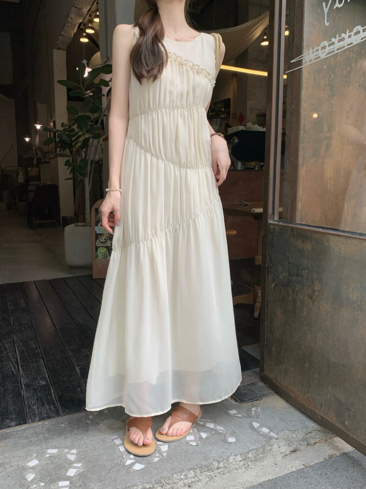 Temperament wood ear dress pink long dress