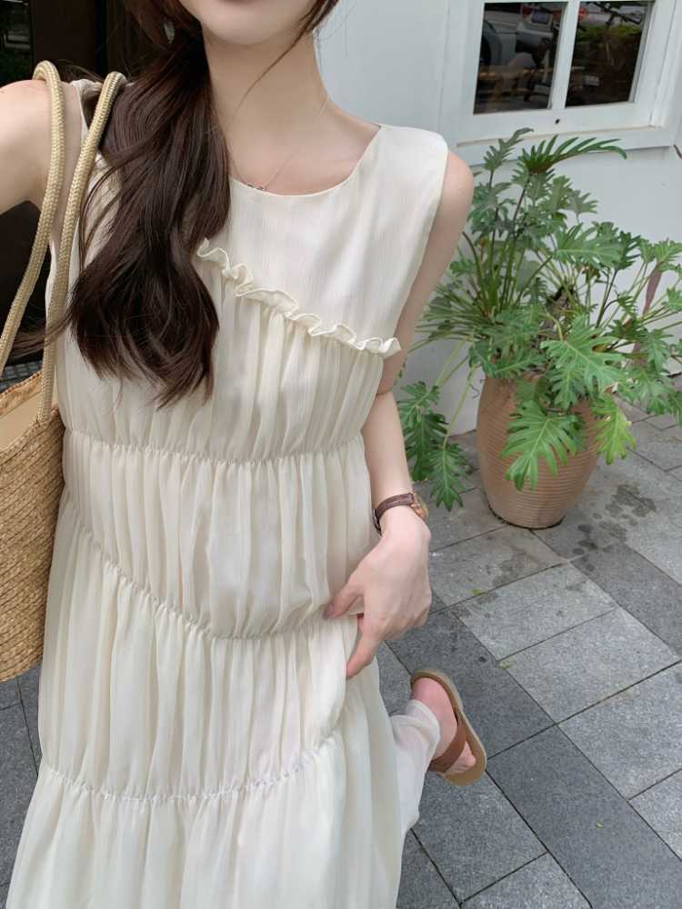 Temperament wood ear dress pink long dress