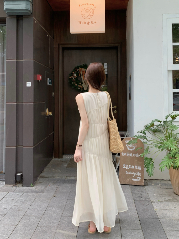Temperament wood ear dress pink long dress