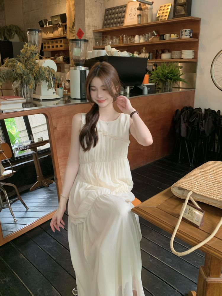 Temperament wood ear dress pink long dress