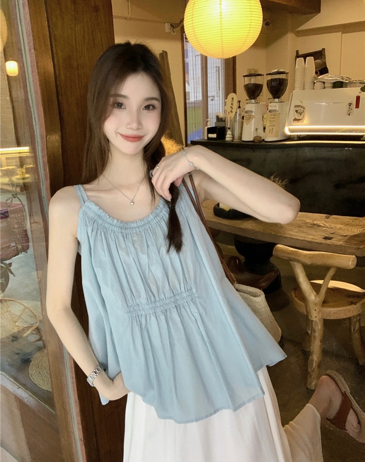Tender blue France style sling loose tops