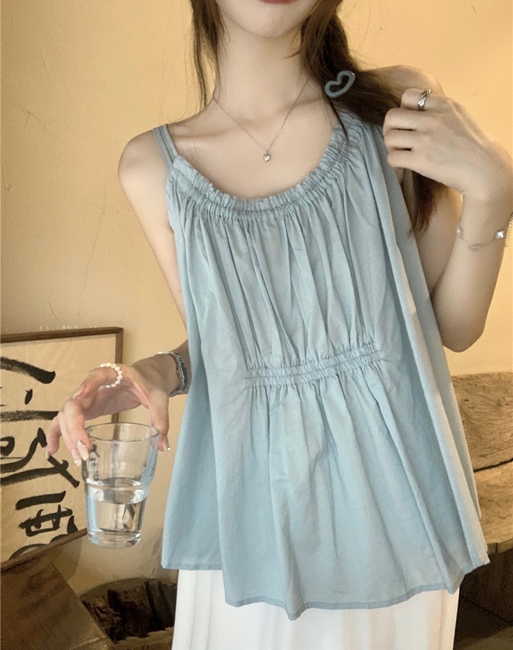 Tender blue France style sling loose tops