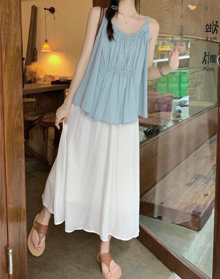 Sling all-match loose skirt white France style tops 2pcs set