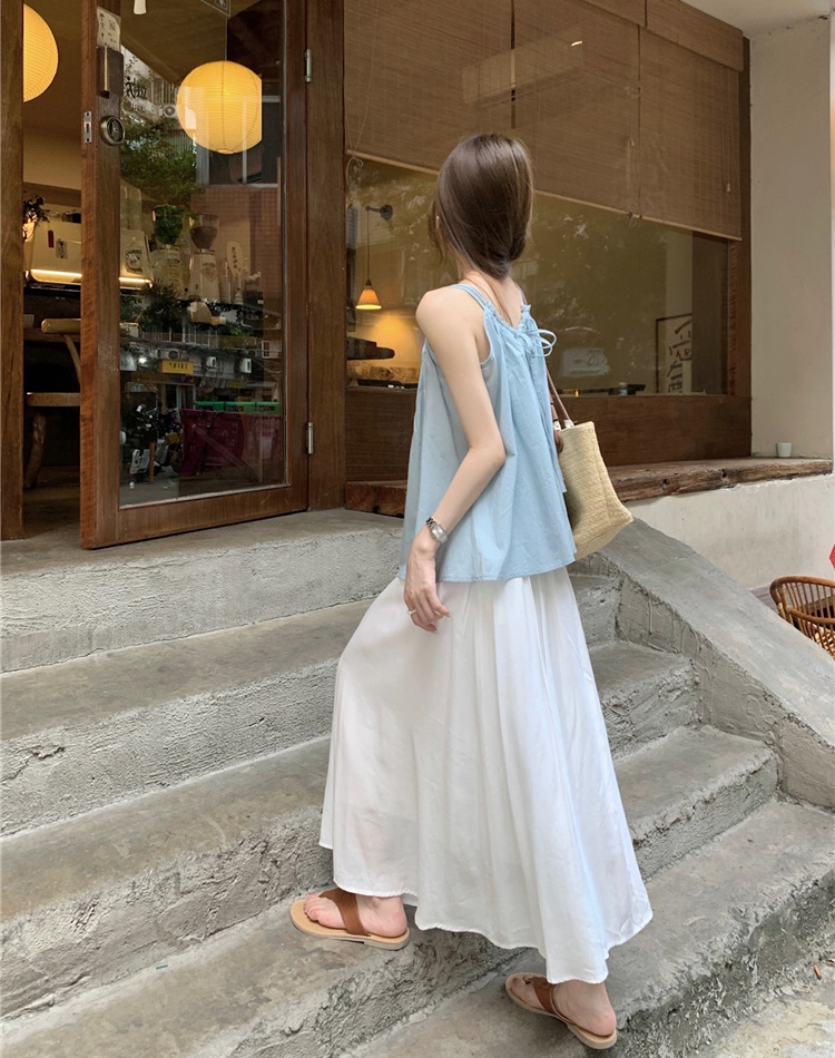 Sling all-match loose skirt white France style tops 2pcs set