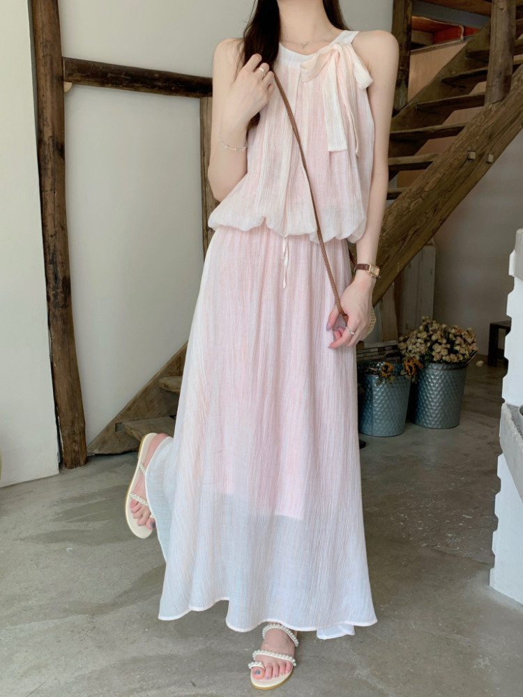 Frenum crimp Korean style vest high waist long skirt 2pcs set