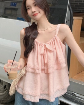 Loose lotus leaf edges splice vest lace sweet tops