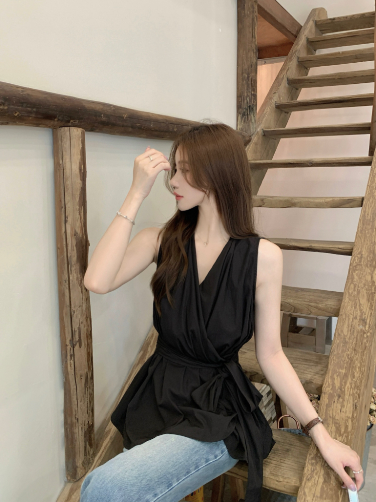All-match V-neck slim tops sleeveless summer vest