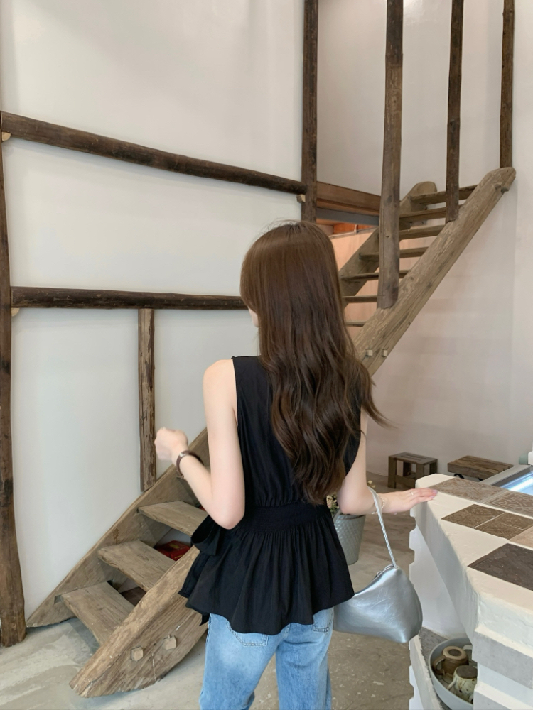 All-match V-neck slim tops sleeveless summer vest