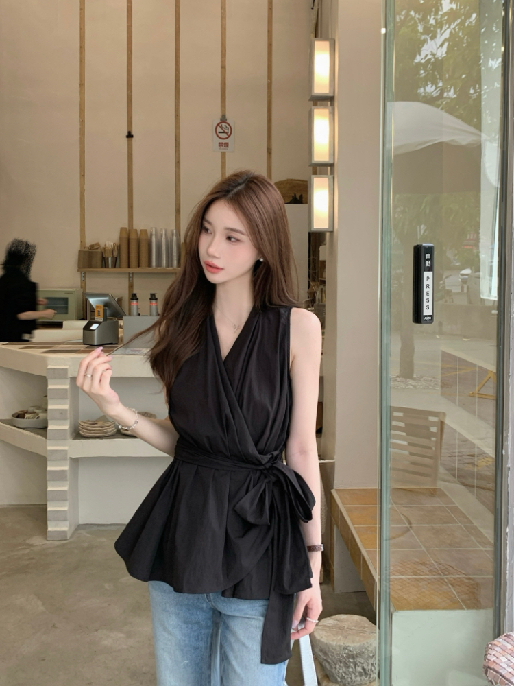 All-match V-neck slim tops sleeveless summer vest