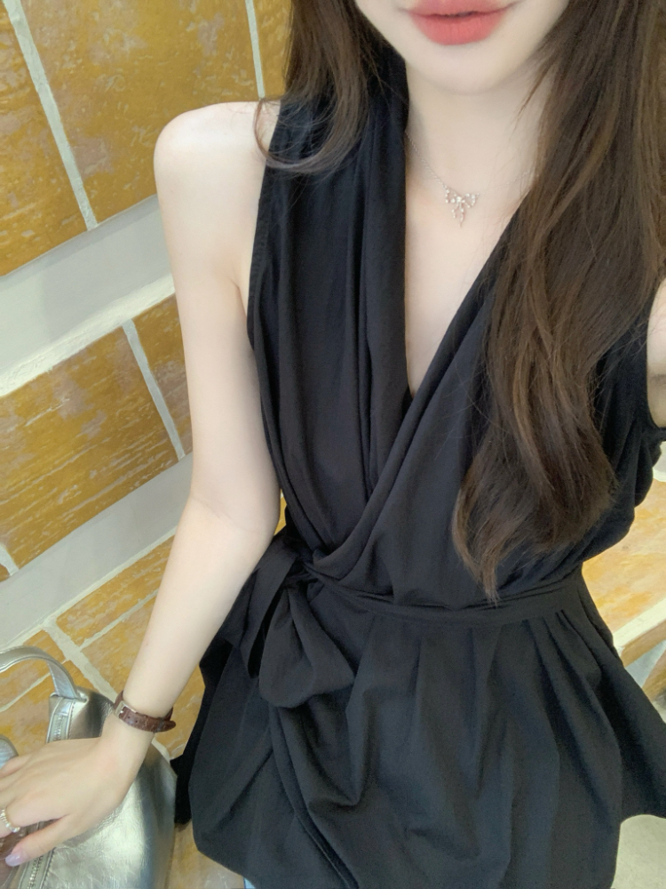 All-match V-neck slim tops sleeveless summer vest