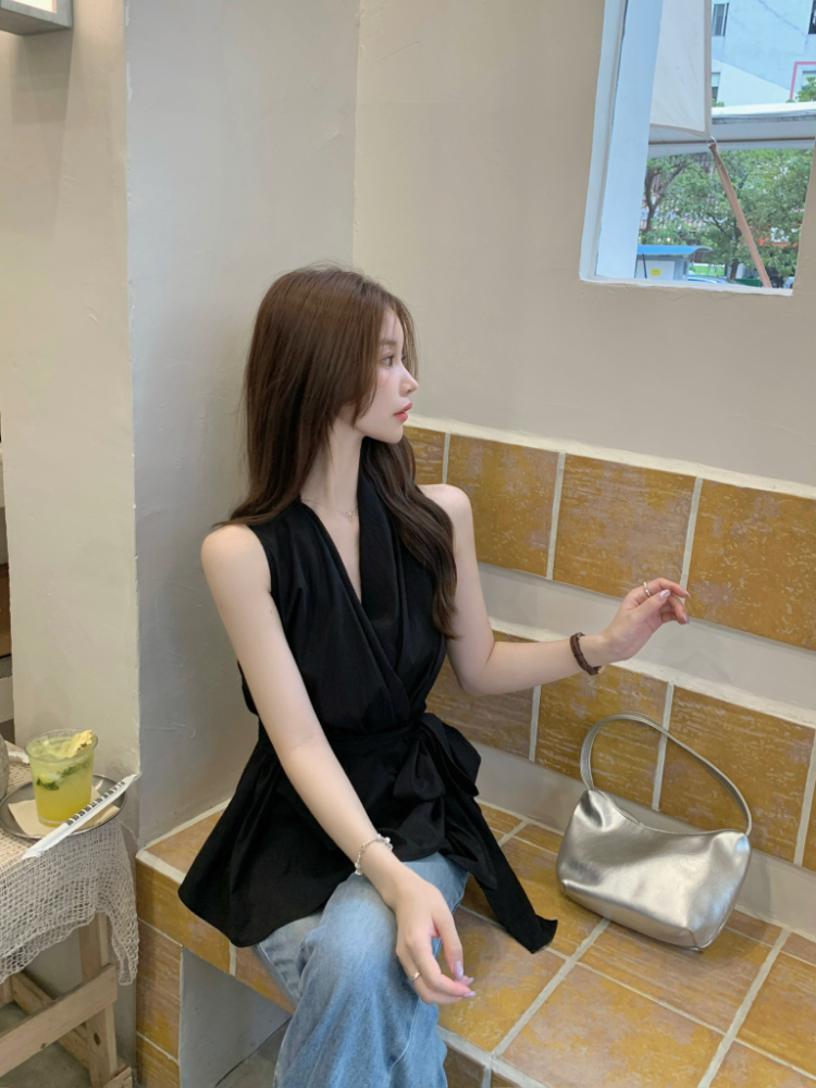 All-match V-neck slim tops sleeveless summer vest