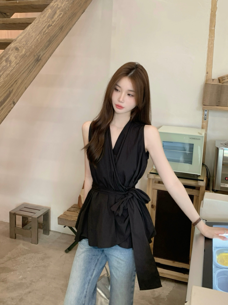 All-match V-neck slim tops sleeveless summer vest