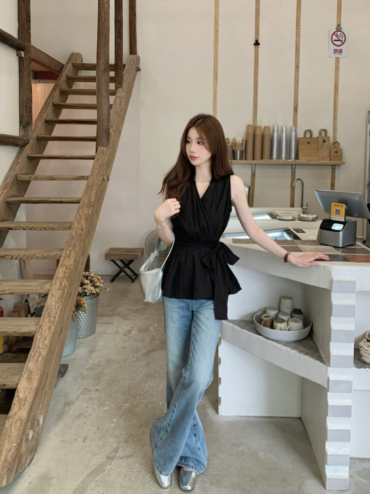 All-match V-neck slim tops sleeveless summer vest