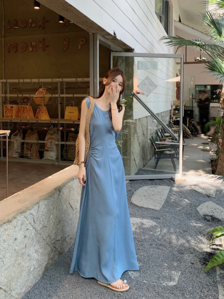 Slim long dress sleeveless sleeveless dress for women