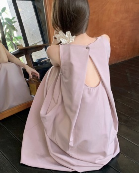 Pure round neck sleeveless dress back hollow sleeveless dress