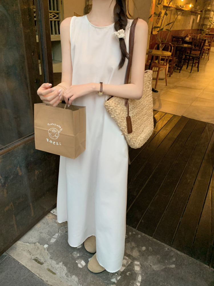 Pure round neck sleeveless dress back hollow sleeveless dress