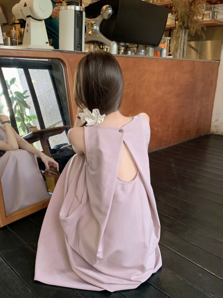 Pure round neck sleeveless dress back hollow sleeveless dress