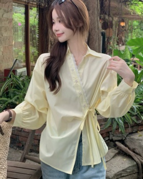 Long sleeve frenum shirt Korean style irregular tops